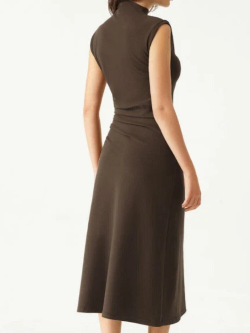OGL Cocoa Brown Mockneck Drapey Midi Dress Medium NWT - Picture 6 of 12